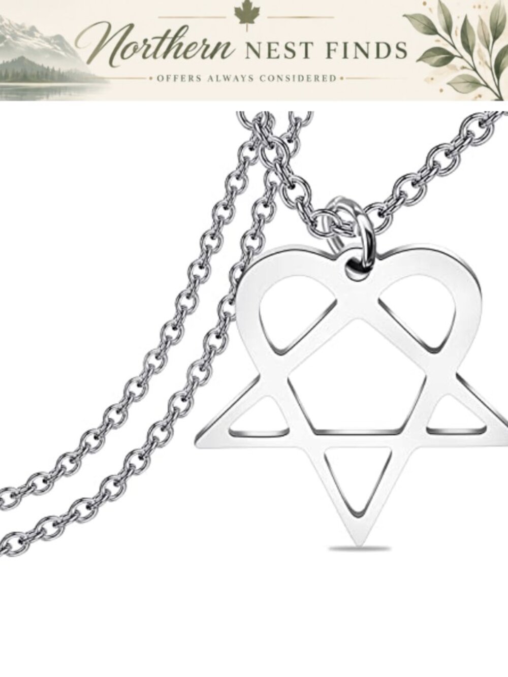 Stainless Steel Heart Pendant Necklace Magic Star Geometric Jewelry